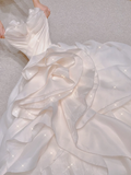Unique Ball Gown Sweetheart Ruffles Layers Long Satin Wedding Dresses Brides Dress HZ1121
