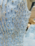 Cute Off Shoulder Ball Gowns Pale Blue Tulle Beaded Long Quinceanera Dress Formal Gowns Vestido De 15 Anos Sweet 16 Dress HZ1121