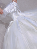 Unique Ball Gown Strapless Ruffles Layers Long Satin Wedding Dresses Brides Dress HZ1121