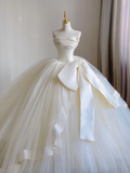 Timeless Ball Gown Strapless Satin Tulle Long White Wedding Dresses Brides Dress HZ1121