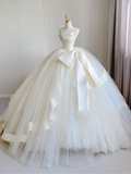 Timeless Ball Gown Strapless Satin Tulle Long White Wedding Dresses Brides Dress HZ1121