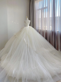 Timeless Ball Gown Strapless Satin Tulle Long White Wedding Dresses Brides Dress HZ1121