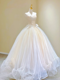 Timeless Ball Gown Sweetheart Tulle Long White Wedding Dresses Brides Dress HZ1121