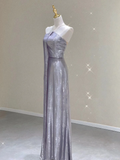 Pretty Sheath Halter Sleeveless Long Silver Gray Sequin Prom Dresses Evening Dresses HZ1121