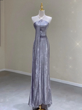 Pretty Sheath Halter Sleeveless Long Silver Gray Sequin Prom Dresses Evening Dresses HZ1121