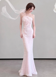 Gorgeous Strapless Mermaid Long Prom Dresses Pink Evening Dresses HZ1121