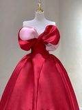 Pretty Ball Gown Sweetheart Red Satin Long Prom Dresses Evening Dresses HZ1121