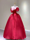 Pretty Ball Gown Sweetheart Red Satin Long Prom Dresses Evening Dresses HZ1121