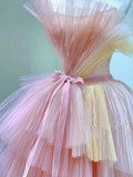 Pretty Ball Gown Strapless Pink Tulle Long Prom Dresses Evening Dresses HZ1121