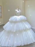 Timeless Ball Gown Strapless Tulle Long White Wedding Dresses Brides Dress HZ1121