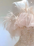 Pretty A line Off The Shoulder Sequin Pink Tulle Long Prom Dresses Evening Dresses HZ1121
