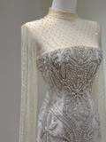 Classy Elegant Mermaid Strapless Long Sleeves Beads Feathers Satin Wedding Dresses Brides Dress HZ1121