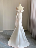 Unique Mermaid Off The Shoulder Ruffles Long Satin Pink Wedding Dresses Brides Dress HZ1121