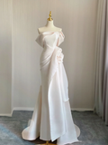Unique Mermaid Off The Shoulder Ruffles Long Satin Pink Wedding Dresses Brides Dress HZ1121