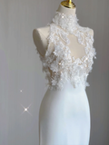 Classy Elegant Mermaid High Neckline Long Sleeves Lace Satin Wedding Dresses Brides Dress HZ1121