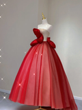 Pretty Ball Gown Strapless Red Tulle Long Prom Dresses Evening Dresses HZ1121
