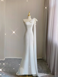 Simple Mermaid One Shoulder Neckline Long Satin Wedding Dresses Brides Dress HZ1121