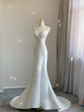 Simple Mermaid Sweetheart Neckline Long Satin White Wedding Dresses Brides Dress HZ1121