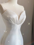 Simple Mermaid Sweetheart Neckline Long Satin White Wedding Dresses Brides Dress HZ1121