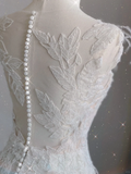 Luxury Ball Gown Scoop Neckline Long White Lace Wedding Dresses Bride Dress HZ1121