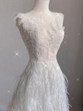 Luxury Ball Gown Scoop Neckline Long White Lace Wedding Dresses Bride Dress HZ1121