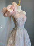 Pretty Ball Gown Jewel Pink Sequin Tulle Long Prom Dresses Evening Dresses HZ1121