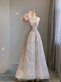 Pretty Ball Gown Jewel Pink Sequin Tulle Long Prom Dresses Evening Dresses HZ1121