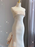 Simple Mermaid Strapless Neckline Long Satin Pink Wedding Dresses Brides Dress HZ1121