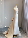 Simple Mermaid Strapless Neckline Long Satin Pink Wedding Dresses Brides Dress HZ1121