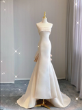 Simple Mermaid Strapless Neckline Long Satin Pink Wedding Dresses Brides Dress HZ1121