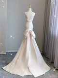 Simple Mermaid Strapless Neckline Long Satin Pink Wedding Dresses Brides Dress HZ1121