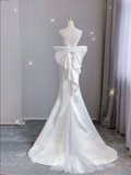 Simple Mermaid Strapless Neckline Long Satin White Wedding Dresses Brides Dress HZ1121
