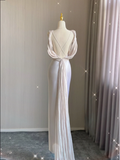 Simple Sheath V Neckline Long Satin Backless Wedding Dresses Brides Dress HZ1121