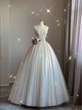 Pretty Ball Gown Strapless Champagne Tulle Long Prom Dresses Evening Dresses HZ1121