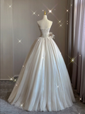 Pretty Ball Gown Strapless Champagne Tulle Long Prom Dresses Evening Dresses HZ1121