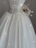 Pretty Ball Gown Strapless Champagne Tulle Long Prom Dresses Evening Dresses HZ1121
