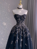 Pretty Ball Gown Strapless Black Tulle Long Prom Dresses Evening Dresses HZ1121
