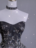 Pretty Ball Gown Strapless Black Tulle Long Prom Dresses Evening Dresses HZ1121