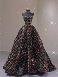 Pretty Ball Gown Sweetheart Black Sequin Long Prom Dresses Graduation Dress High School Classy Evening Dresses HZ1121