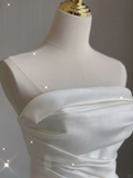 Unique Ball Gown Strapless Ruffles Long Satin White Wedding Dresses Brides Dress HZ1121