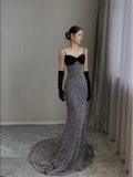 Pretty Mermaid Spaghetti Straps Sequin Sleeveless Long Prom Dresses High School Evening Dresses HZ1121