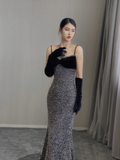Pretty Mermaid Spaghetti Straps Sequin Sleeveless Long Prom Dresses High School Evening Dresses HZ1121
