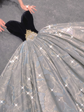 Pretty Ball Gown Sweetheart Black Velvet Long Prom Dresses Graduation Dress High School Classy Evening Dresses HZ1121