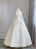 Unique Ball Gown Strapless Lace Long White Wedding Dresses Brides Dress HZ1121