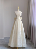 Unique A line Strapless Lace Long White Wedding Dresses Summer Brides Dress HZ1121