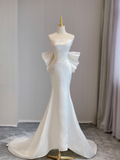 Simple Mermaid Strapless Neckline Long Satin Wedding Dresses Brides Dress With Bow-knot HZ1121