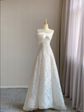 Timeless Ball Gown Strapless Long Lace White Wedding Dresses Brides Dress HZ1121