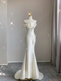 Simple Mermaid Strapless Long Satin White Wedding Dresses Brides Dress With Appliques HZ1121