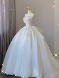 Timeless Ball Gown Strapless Long Satin White Sweep Train Wedding Dresses Brides Dress HZ1121