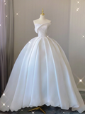 Timeless Ball Gown Strapless Long Satin White Sweep Train Wedding Dresses Brides Dress HZ1121